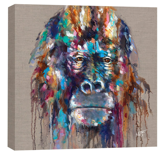 Gorilla Canvas Print Wall Art - Animal Themed Home Decor - Louise Luton Artwork - Ready to Hang 'Nico' Painting - 40 x 40cm