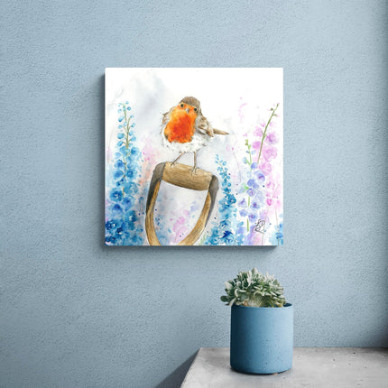 Robin Canvas Wall Art - 'Rosie Robin' by Sarah Reilly - Wildlife Themed Artwork - Ready to Hang Garden Bird Home Décor - 30cm x 30cm
