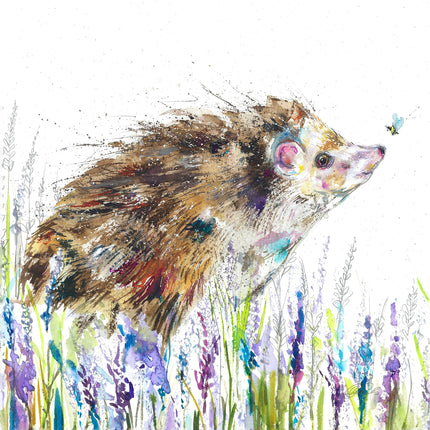 'Lavender' Floral Hedgehog by Nicola Jane Rowles Canvas Wall Art - 30 x 30 cm Ready to Hang Artwork Print for Home Decor - Pictures, Paintings & Prints for Living Room, Bedroom, Kitchen