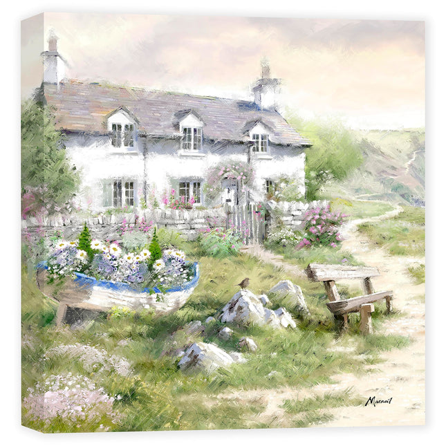 Coastal Cottage Canvas Print - Sea View Cottage I Painting by Richard Macneil - Contemporary Seaside Themed Artwork - Ready to Hang Home Decor - 30 x 30cm