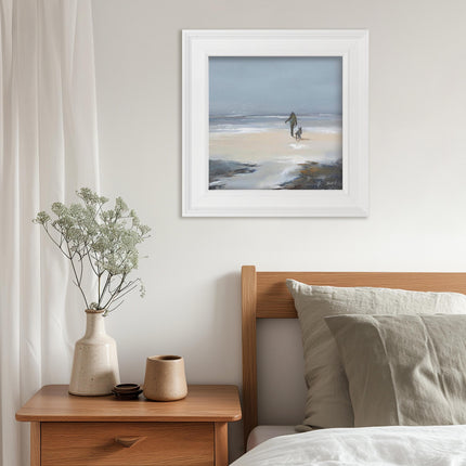 ‘Beach Walk I’ Coastal Dog Walk Framed Print by Janet Gammans