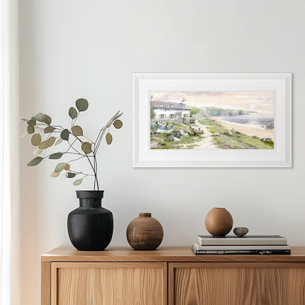 ‘Sea View Cottage’ Framed Print by Richard Macneil