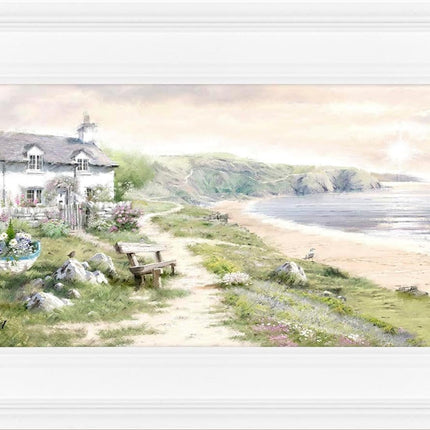 ‘Sea View Cottage’ Framed Print by Richard Macneil