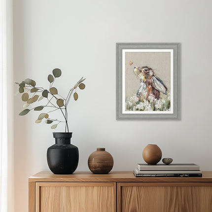 ‘Bella’ Hare & Wildflowers Framed Print by Nicola Jane Rowles