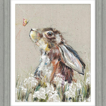 ‘Bella’ Hare & Wildflowers Framed Print by Nicola Jane Rowles