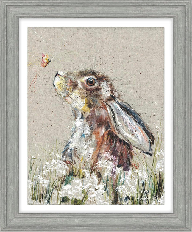 ‘Bella’ Hare & Wildflowers Framed Print by Nicola Jane Rowles