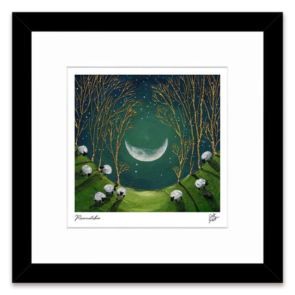 ‘Raincatcher’ Sheep & Moon Framed Print by Geoff Beckett