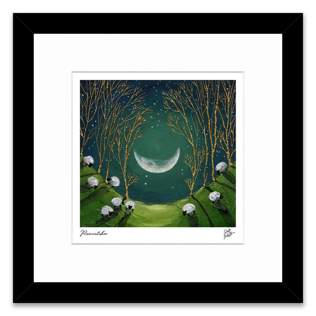 ‘Raincatcher’ Sheep & Moon Framed Print by Geoff Beckett