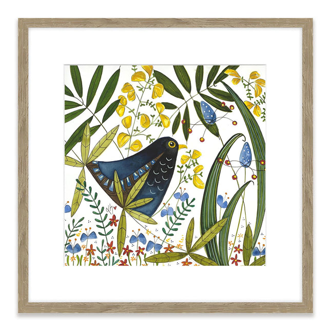 ‘Blackbird in Hedgerow’ Artistic Framed Print by Linda Hoskin