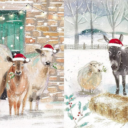 Charity Christmas Cards – Festive Farm Animals Snow Design Pack
