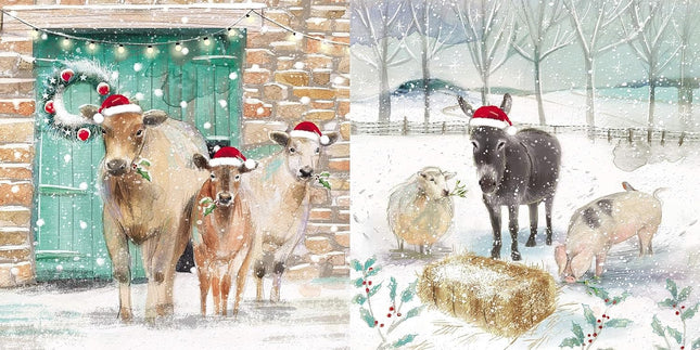 Charity Christmas Cards – Festive Farm Animals Snow Design Pack