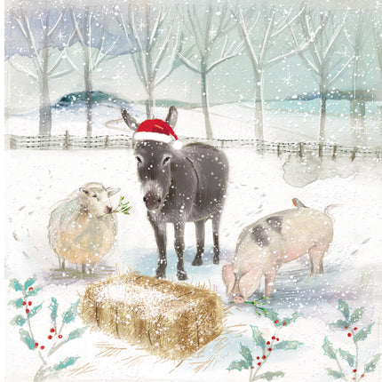 Charity Christmas Cards – Festive Farm Animals Snow Design Pack