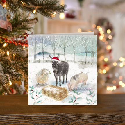 Charity Christmas Cards – Festive Farm Animals Snow Design Pack