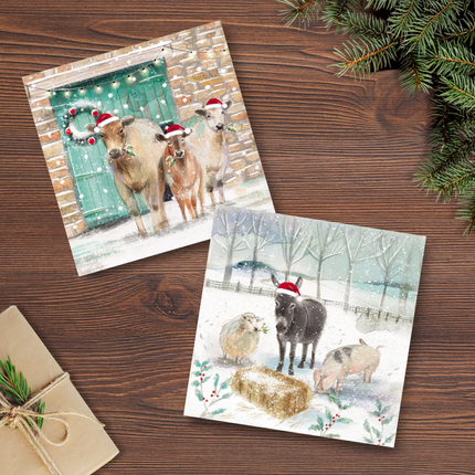 Charity Christmas Cards – Festive Farm Animals Snow Design Pack