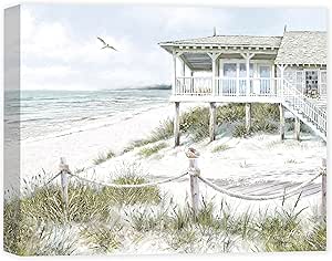 ‘The Beach House’ Coastal Canvas Print by Richard Macneil