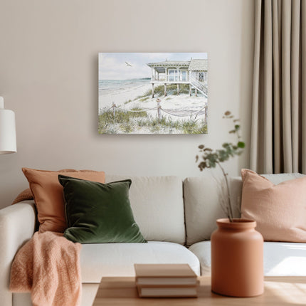 ‘The Beach House’ Coastal Canvas Print by Richard Macneil