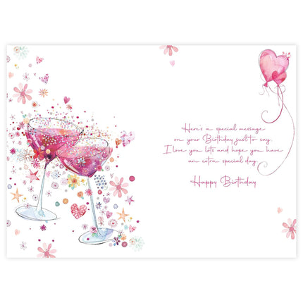 Birthday Card for Sister – Cocktail, Balloons & Gold Foil Design