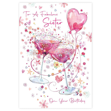 Birthday Card for Sister – Cocktail, Balloons & Gold Foil Design