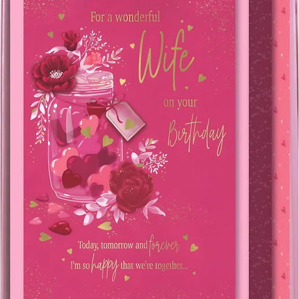 Birthday Card for Wife – Floral Love Heart Design with Embossed Foil & Embellishment