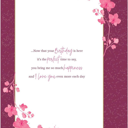 Birthday Card for Wife – Floral Love Heart Design with Embossed Foil & Embellishment