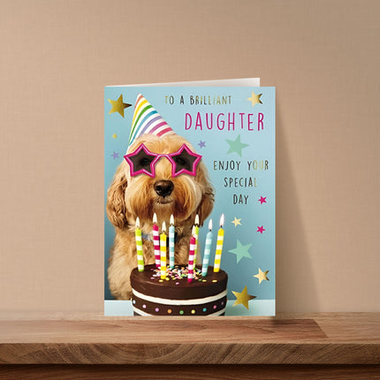 Birthday Card for Daughter – Funny Party Cockapoo & Cake Design