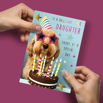 Birthday Card for Daughter – Funny Party Cockapoo & Cake Design