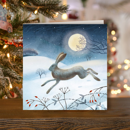 Charity Christmas Cards – Leaping Hare & Moon Design, Pack of 8