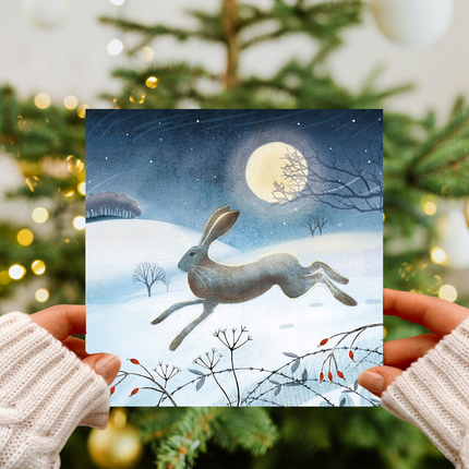 Charity Christmas Cards – Leaping Hare & Moon Design, Pack of 8