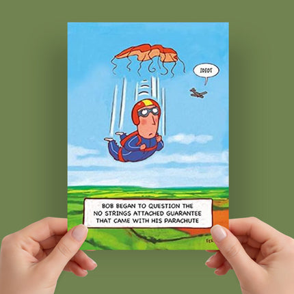 Birthday Card for Him – Funny Parachute No Strings Attached Design