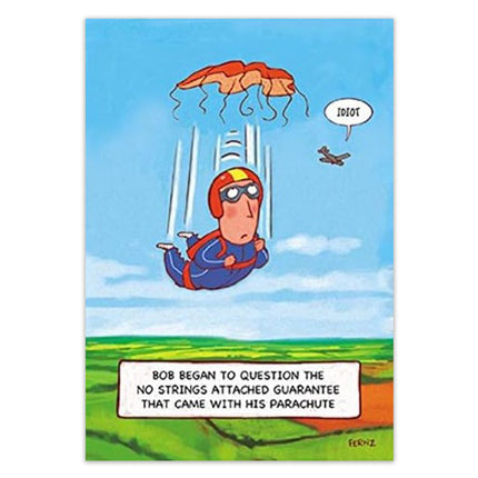 Birthday Card for Him – Funny Parachute No Strings Attached Design