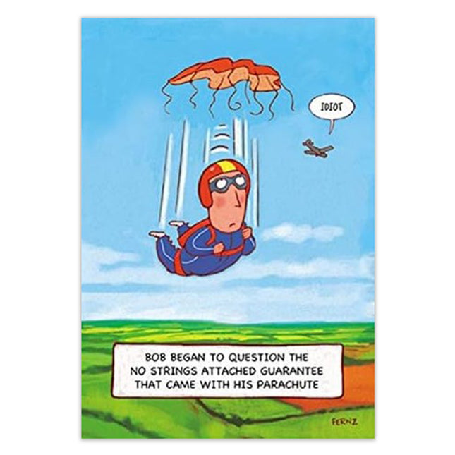 Birthday Card for Him – Funny Parachute No Strings Attached Design