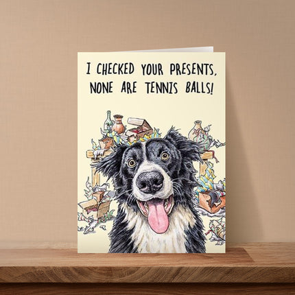 Funny Birthday Card for Dog Lovers – Border Collie Tennis Ball Design