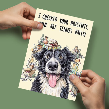 Funny Birthday Card for Dog Lovers – Border Collie Tennis Ball Design