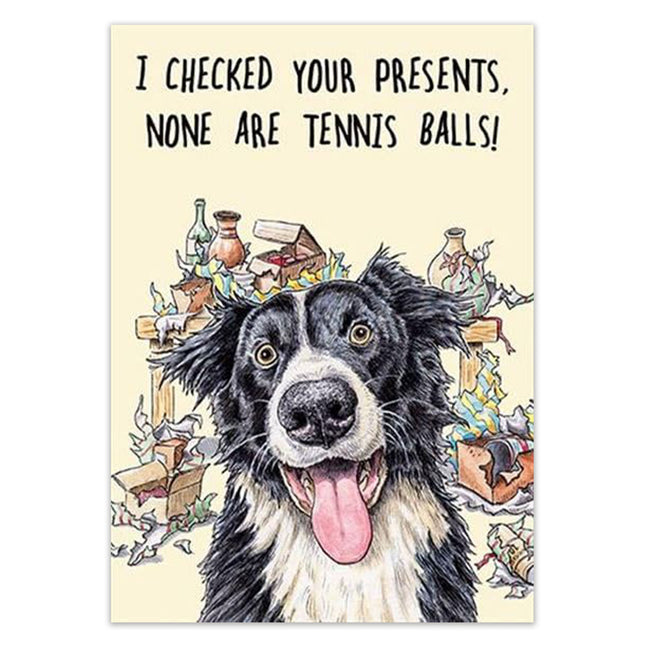 Funny Birthday Card for Dog Lovers – Border Collie Tennis Ball Design