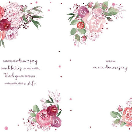 Wedding Anniversary Card for Wife – Sentimental Floral & Rose Gold Embossed Design
