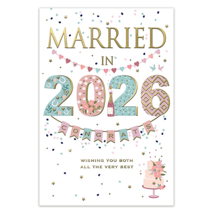 Congratulations Wedding Card – Champagne & Confetti Foil Design (Married in 2026)