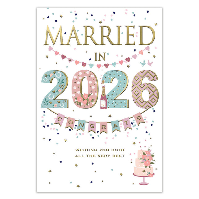 Congratulations Wedding Card – Champagne & Confetti Foil Design (Married in 2026)