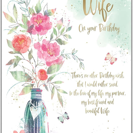 Birthday Card for Wife – Floral & Sentimental Verse Design