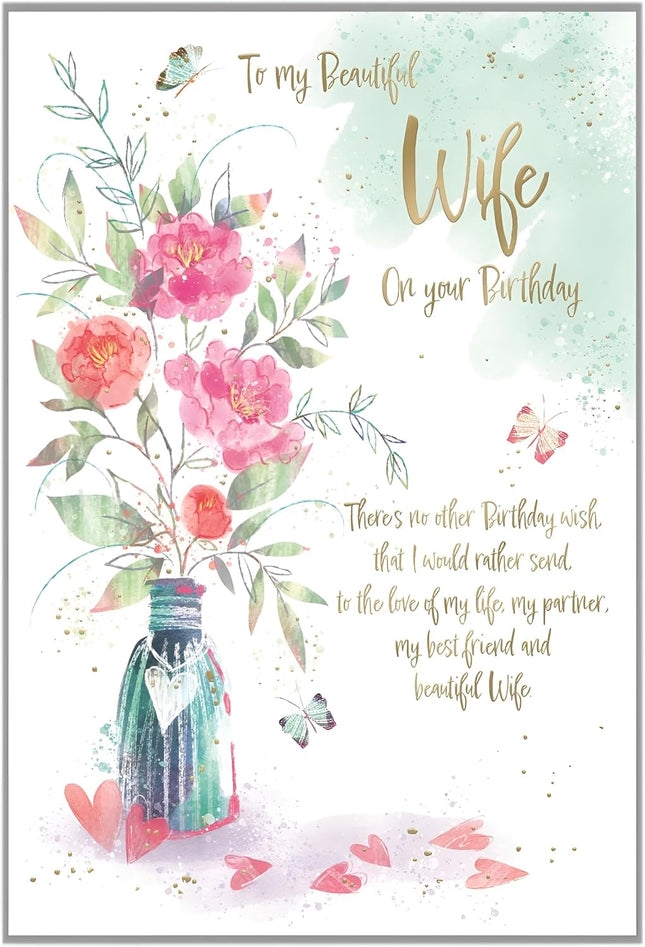 Birthday Card for Wife – Floral & Sentimental Verse Design
