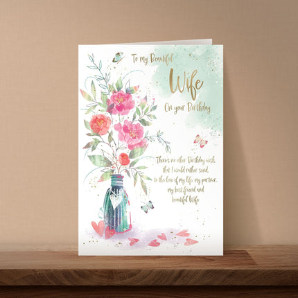 Birthday Card for Wife – Floral & Sentimental Verse Design