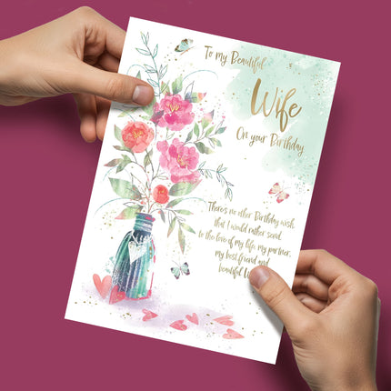 Birthday Card for Wife – Floral & Sentimental Verse Design