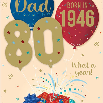 Birthday Card for Dad – 80th Fun Facts & Balloons Design