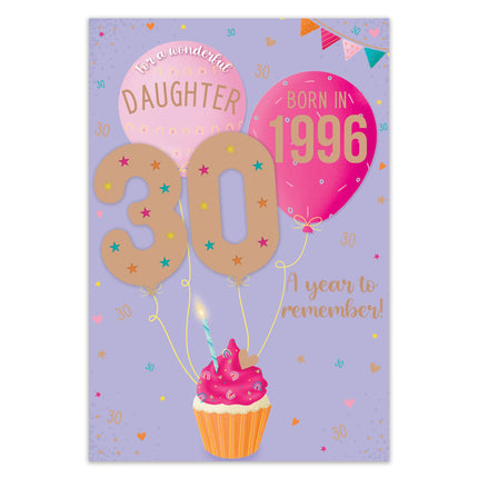 Birthday Card for Daughter – 30th Birthday Cake & Fun Facts Design