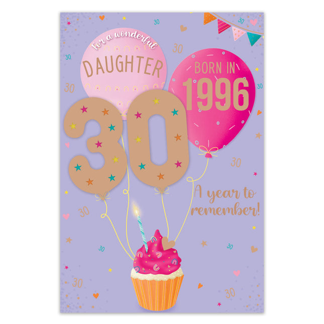 Birthday Card for Daughter – 30th Birthday Cake & Fun Facts Design