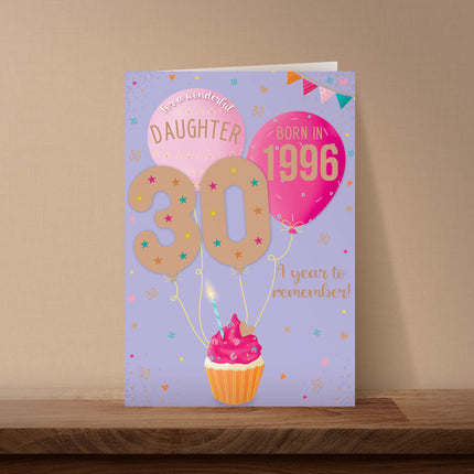 Birthday Card for Daughter – 30th Birthday Cake & Fun Facts Design