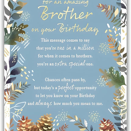 Birthday Card for Brother – Sentimental Pinecone & Foil Design