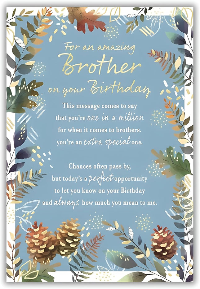 Birthday Card for Brother – Sentimental Pinecone & Foil Design