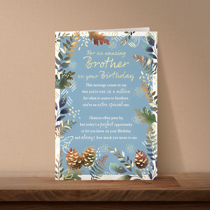 Birthday Card for Brother – Sentimental Pinecone & Foil Design