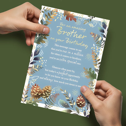 Birthday Card for Brother – Sentimental Pinecone & Foil Design