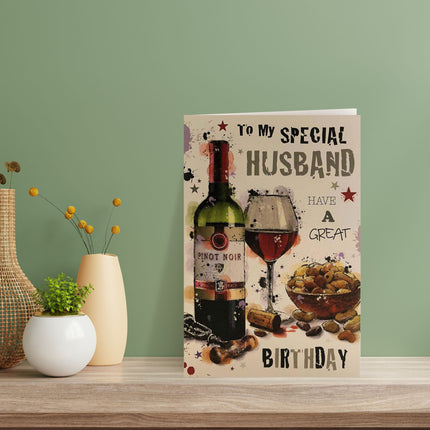 Birthday Card for Husband – Red Wine ‘To My Special Husband’ Design